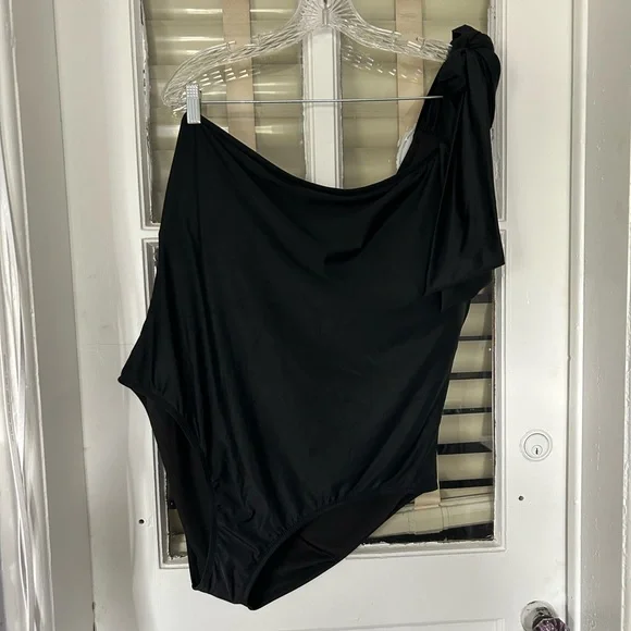 NWT J. Crew one-shoulder black one piece swimsuit - Picture 2 of 4